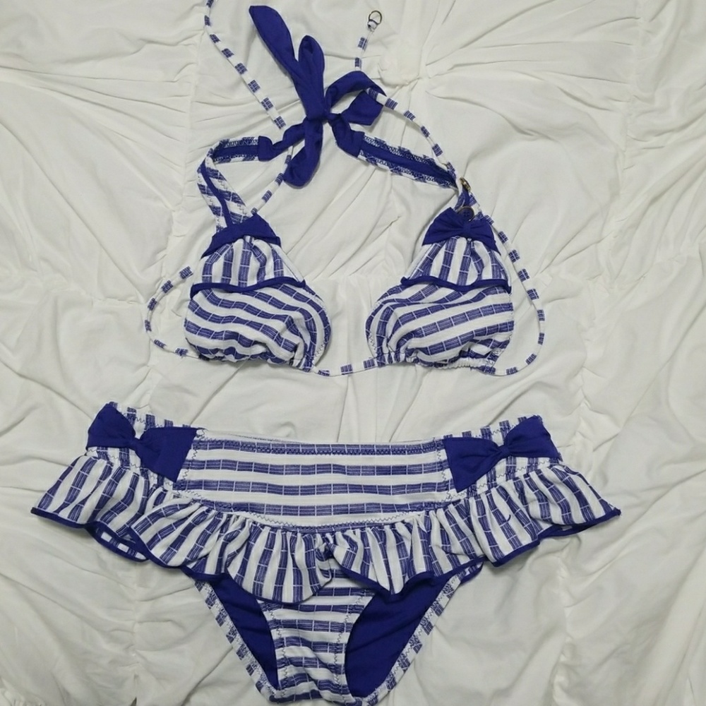 Betsey Johnson Blue and White Sailor Bikini
